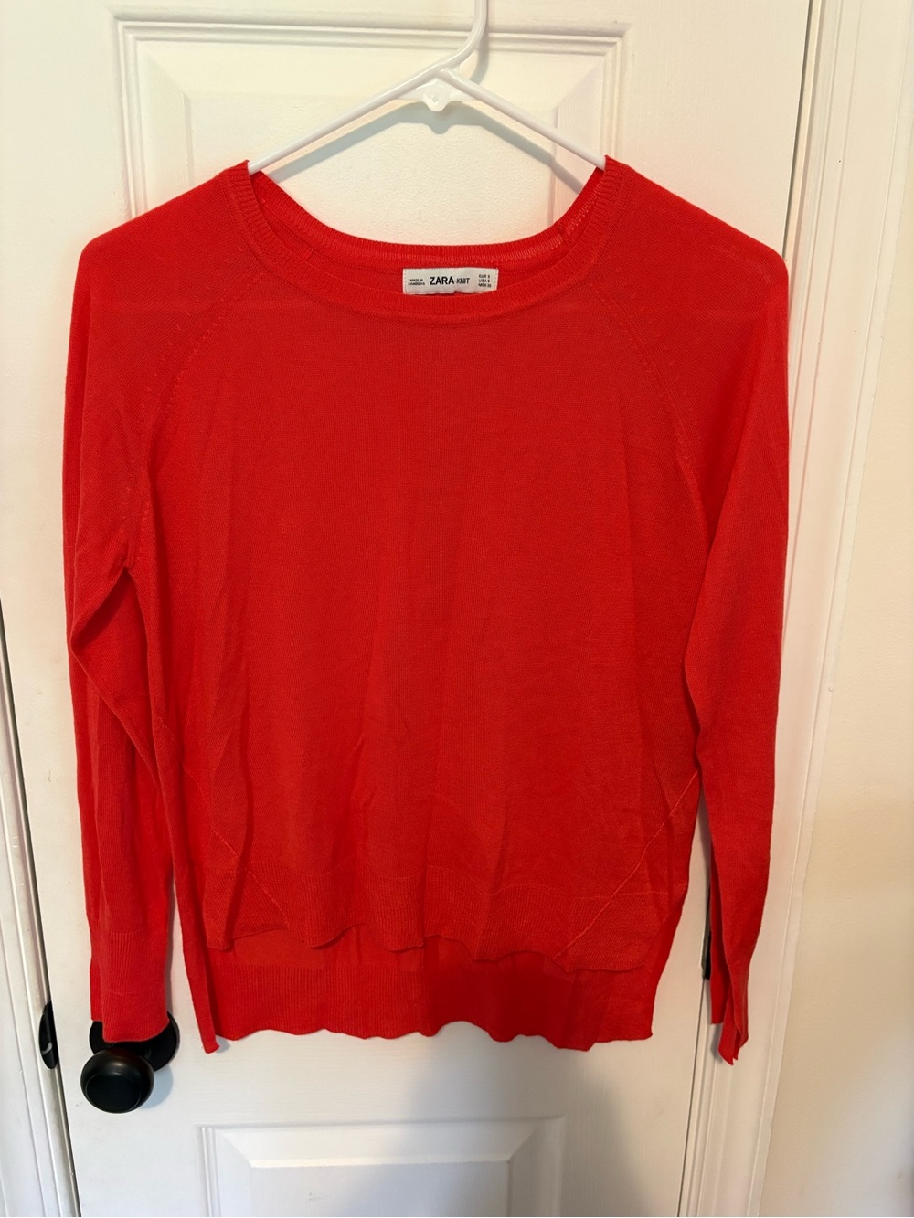Zara Bright Red Lightweight Crewneck Sweater